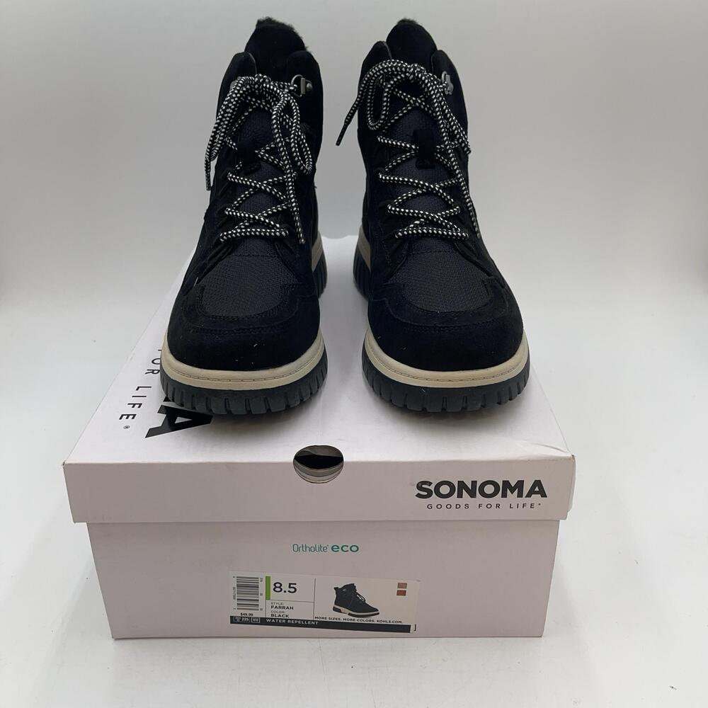 Sonoma Farrah Boots Womens Black Combat Ankle Water Repellent New Sz 8.5
